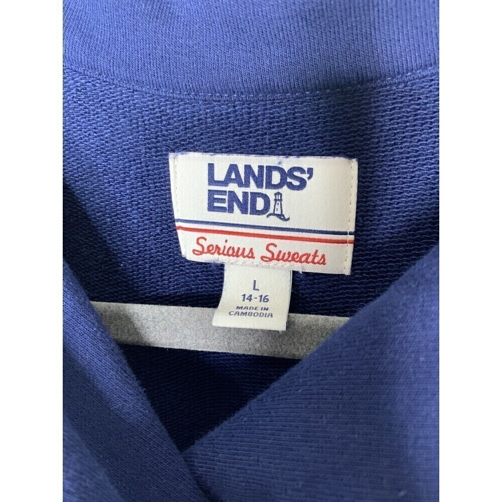 Lands End Serious Sweats Sweatshirt 90's Striped Womens Sz L 14/16 Retro Blue - Picture 3 of 9